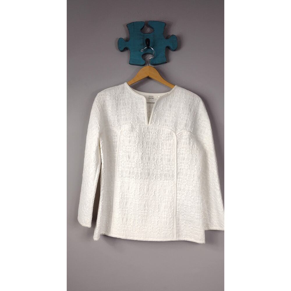 LEON MAX Textured Notch Neck Designer Top Medium